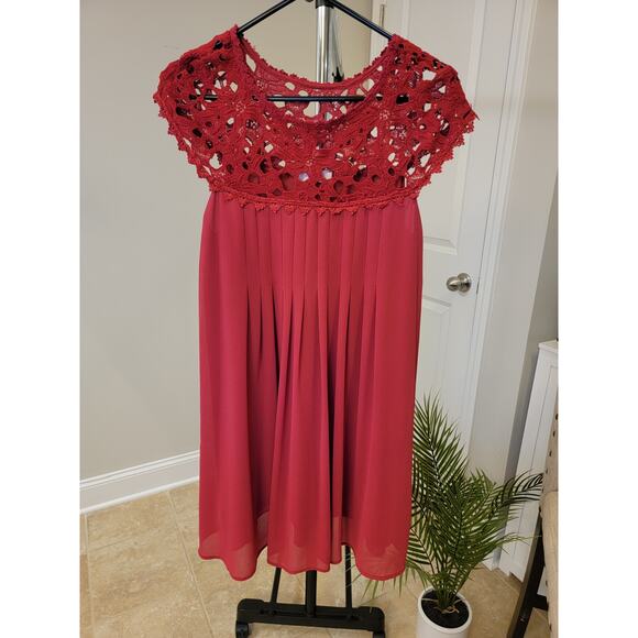 Altard State Dress Womens S Red Crocheted Lace Neck Fit Flare - Picture 1 of 5